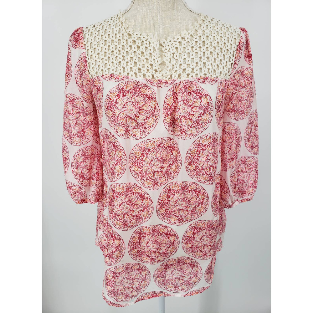3/$25 Calypso St Barth x Target Silk Blouse XS Medallion Crochet Lace Pink Cream